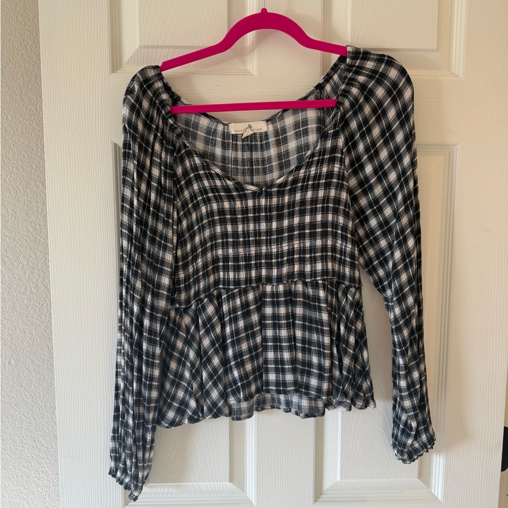 Chic Black and White Plaid Women's Blouse
